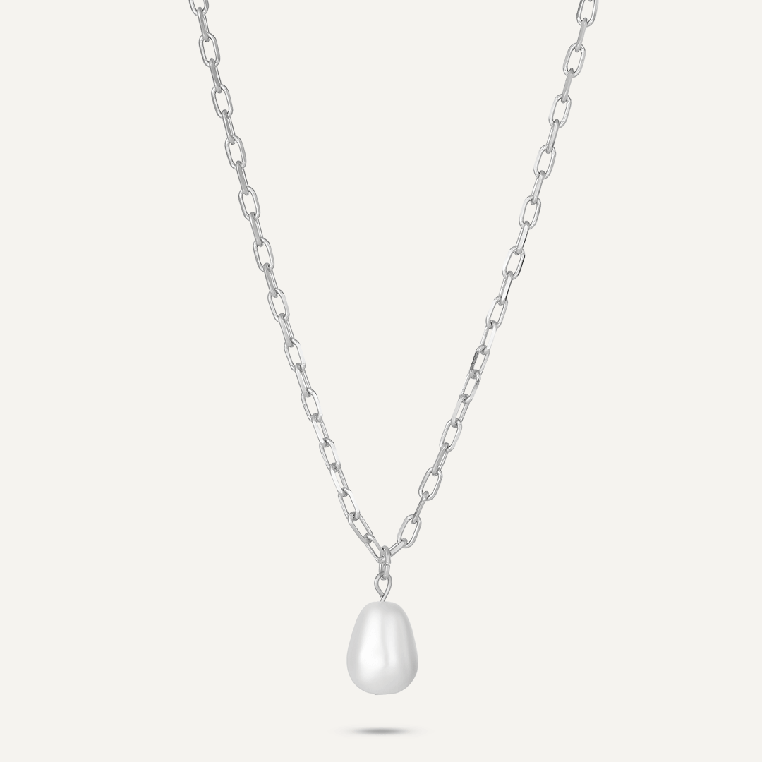 Necklace With Faux Pearl Pendant In Silver-Tone