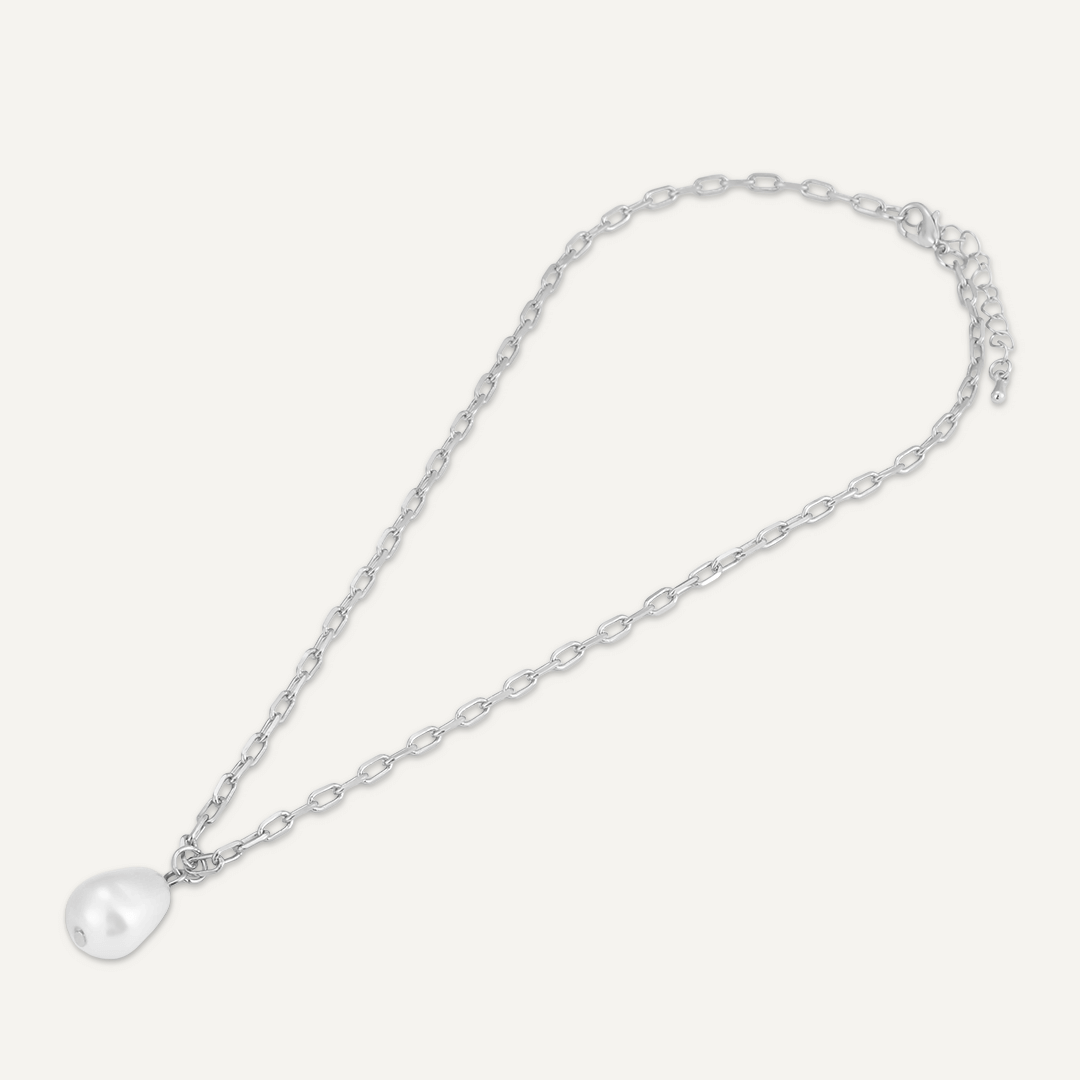 Necklace With Faux Pearl Pendant In Silver-Tone