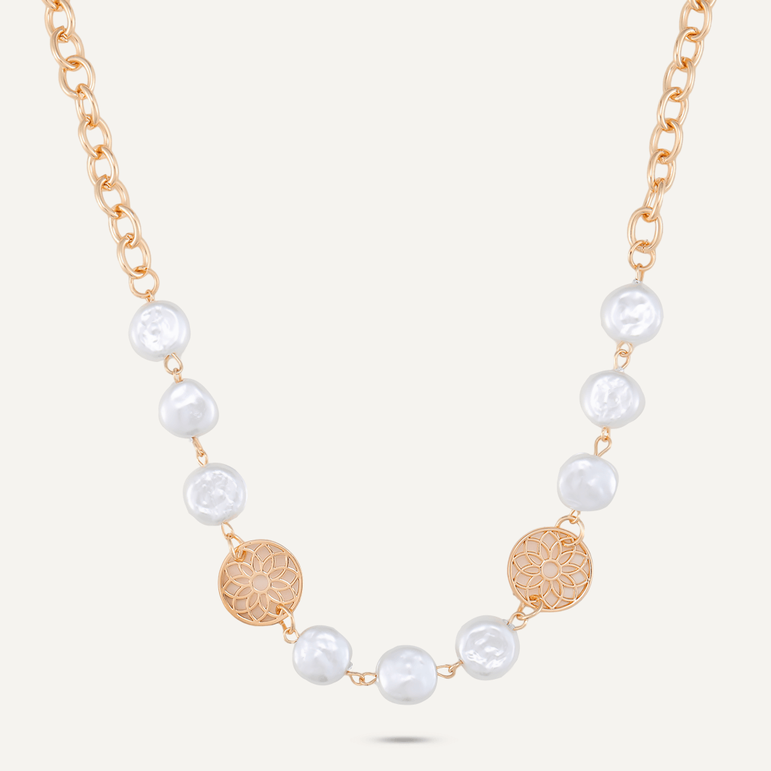 Tree Of Life & Faux Pearls Short Necklace In Gold-Tone