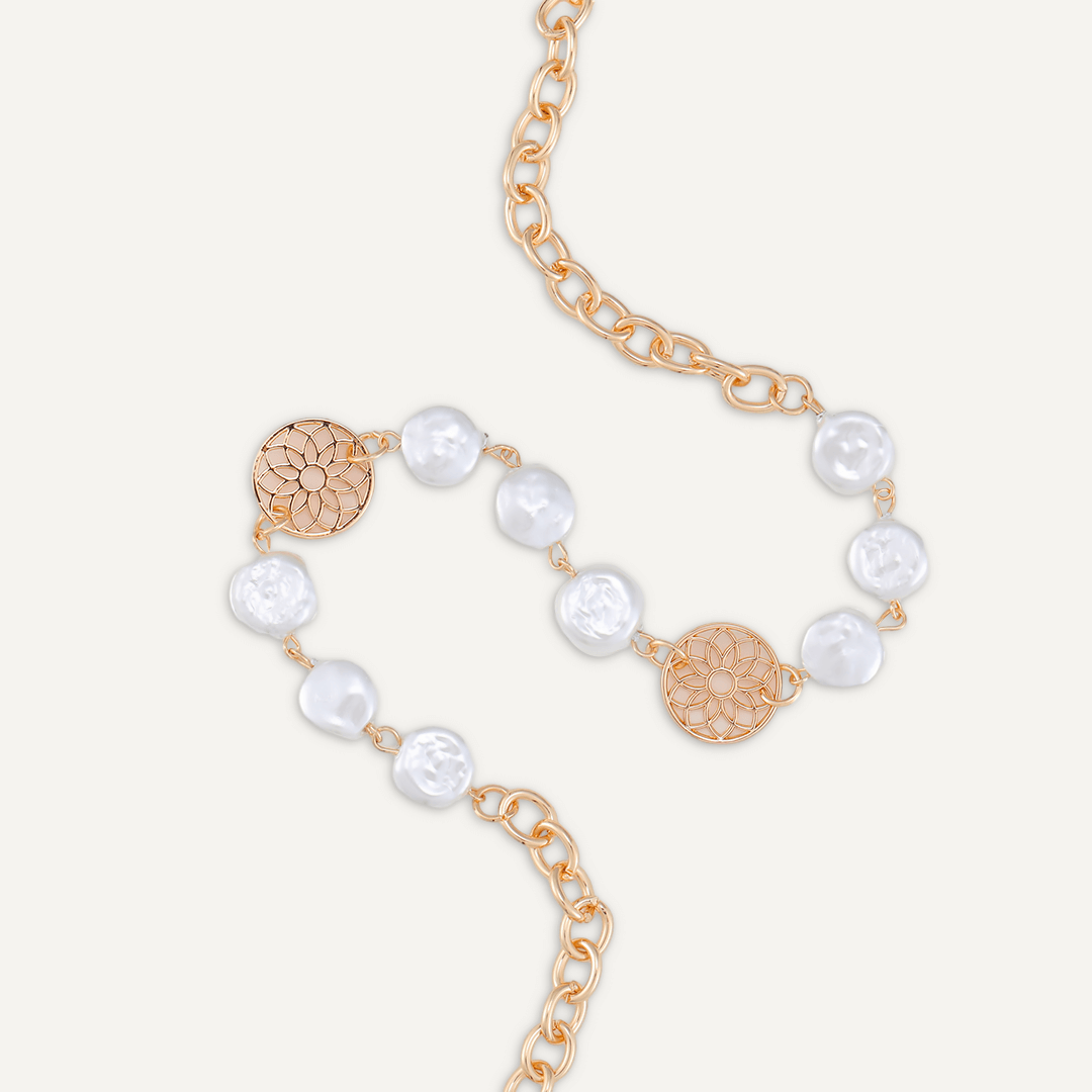 Tree Of Life & Faux Pearls Short Necklace In Gold-Tone