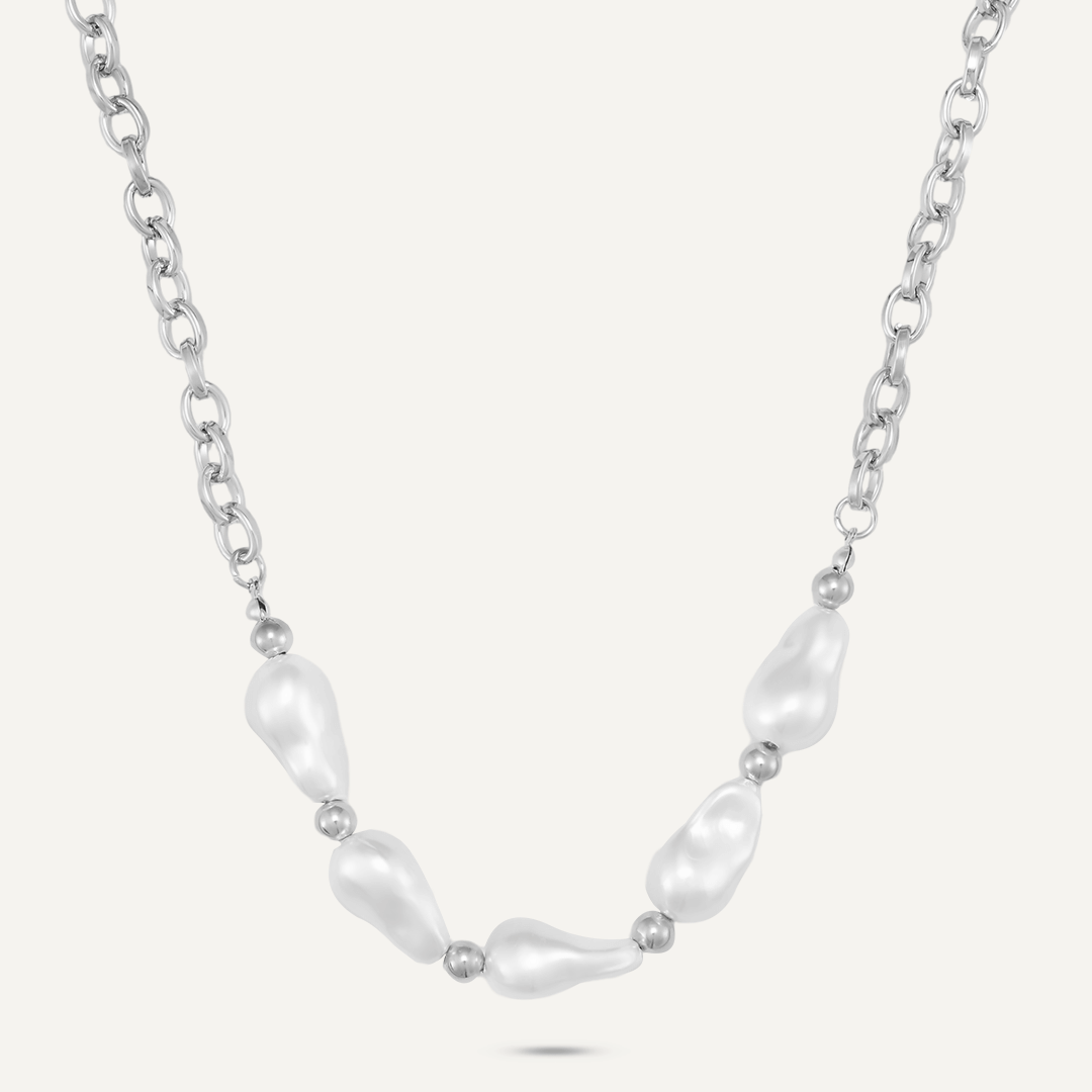 Faux Pearl Short Necklace In Silver-Tone