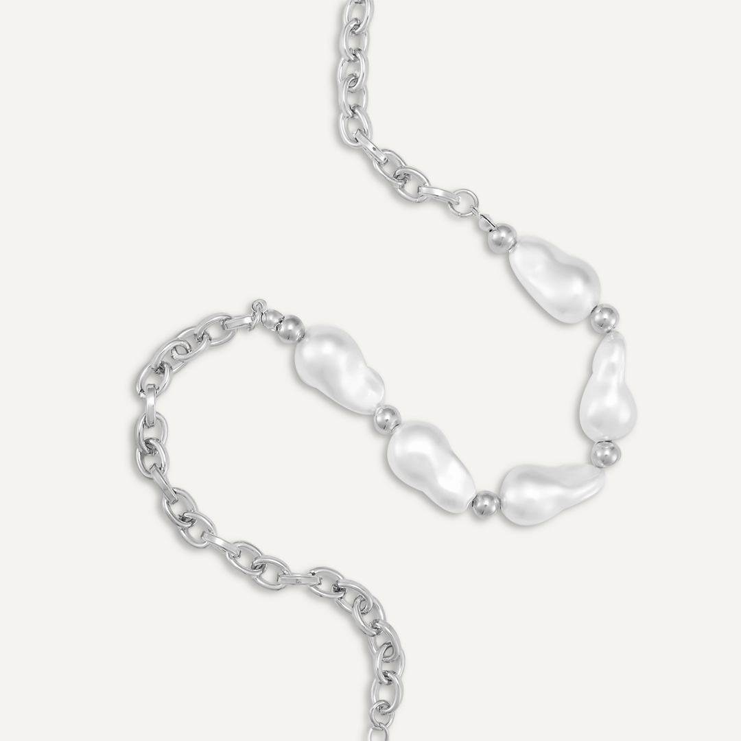 Faux Pearl Short Necklace In Silver-Tone