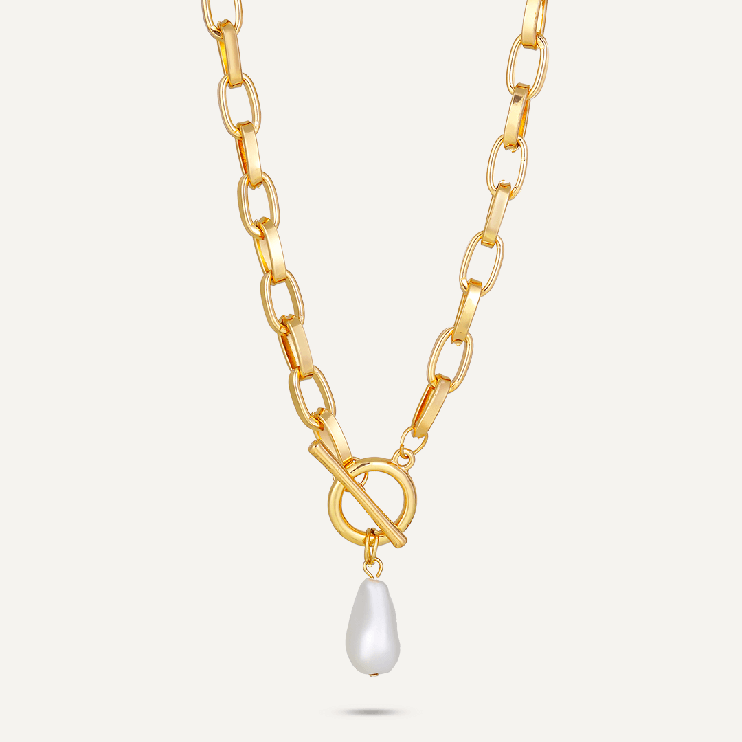 Faux Pearl T-Bar Necklace In Gold-Tone