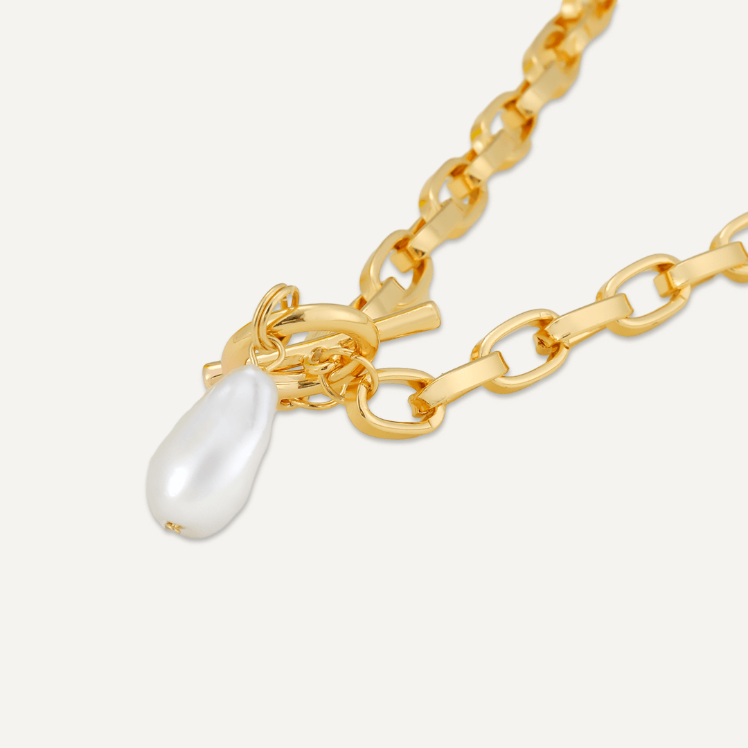 Faux Pearl T-Bar Necklace In Gold-Tone