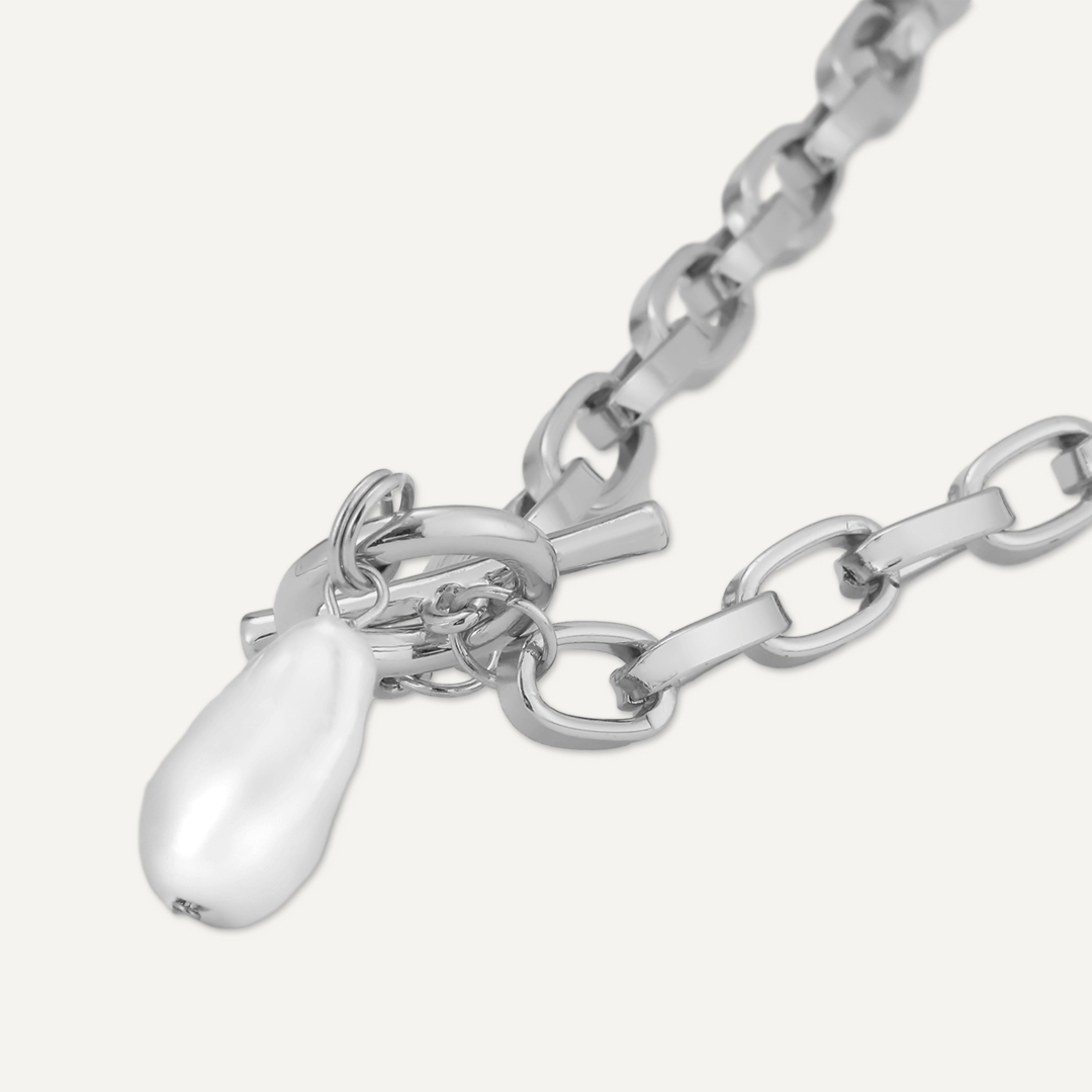 Faux Pearl T-Bar Necklace In Silver-Tone