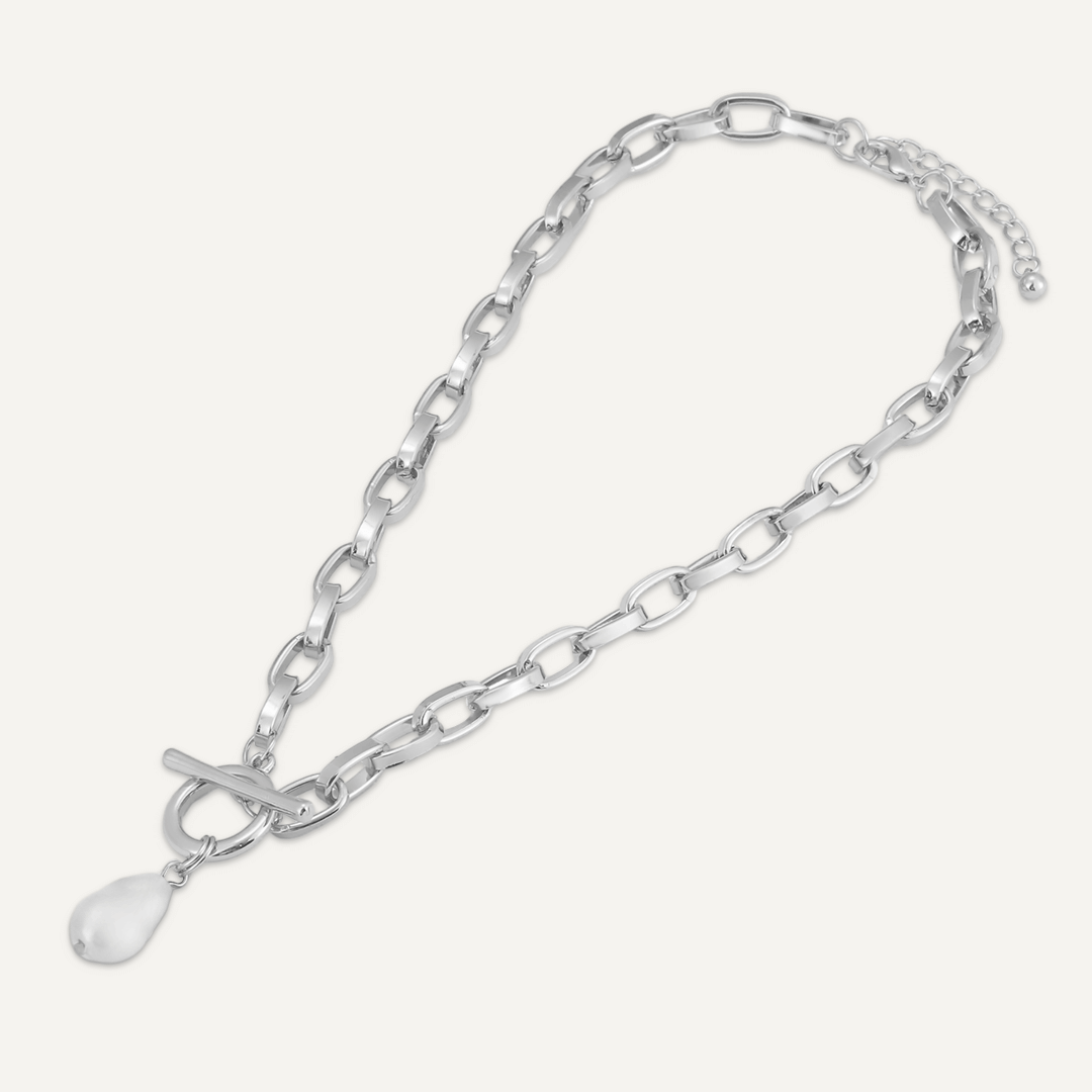 Faux Pearl T-Bar Necklace In Silver-Tone