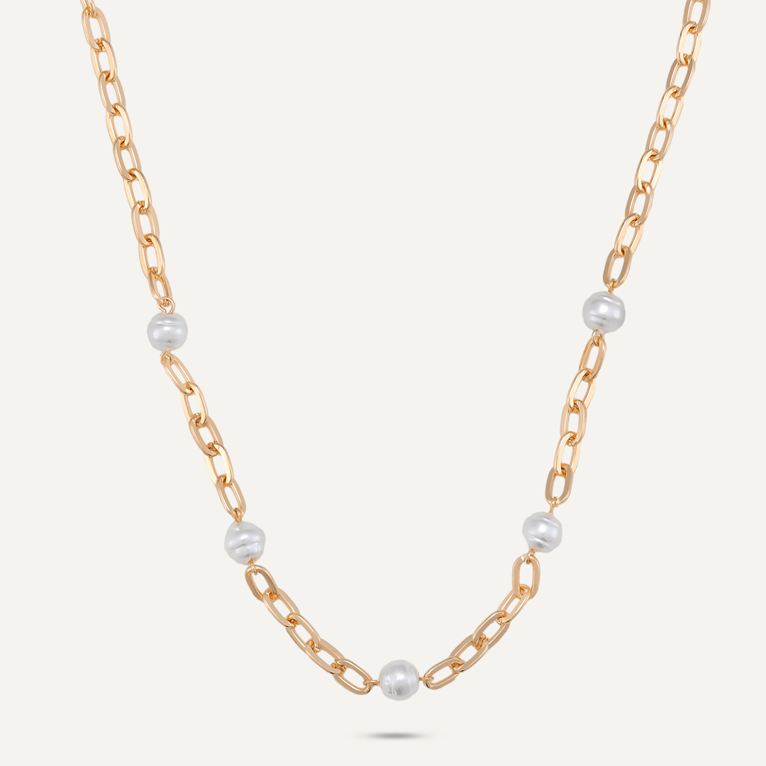 Faux Pearl Clasp Necklace In Gold-Tone