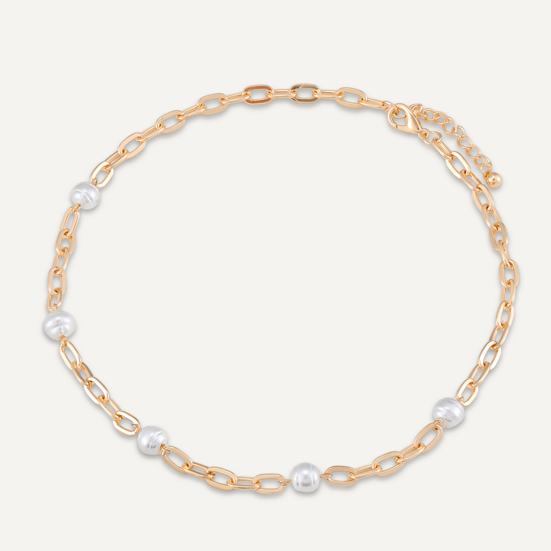 Faux Pearl Clasp Necklace In Gold-Tone