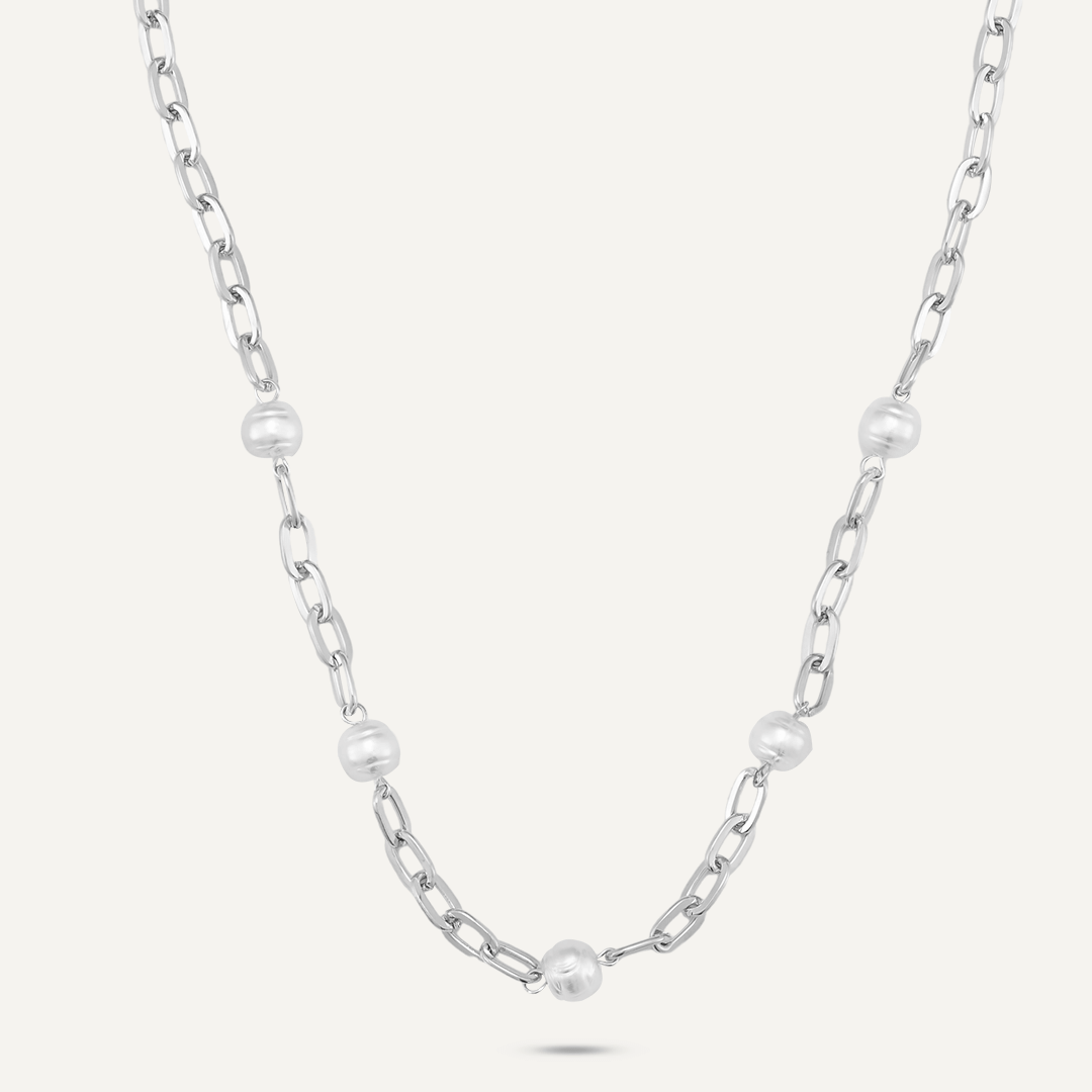 Faux Pearl Clasp Necklace In Silver-Tone