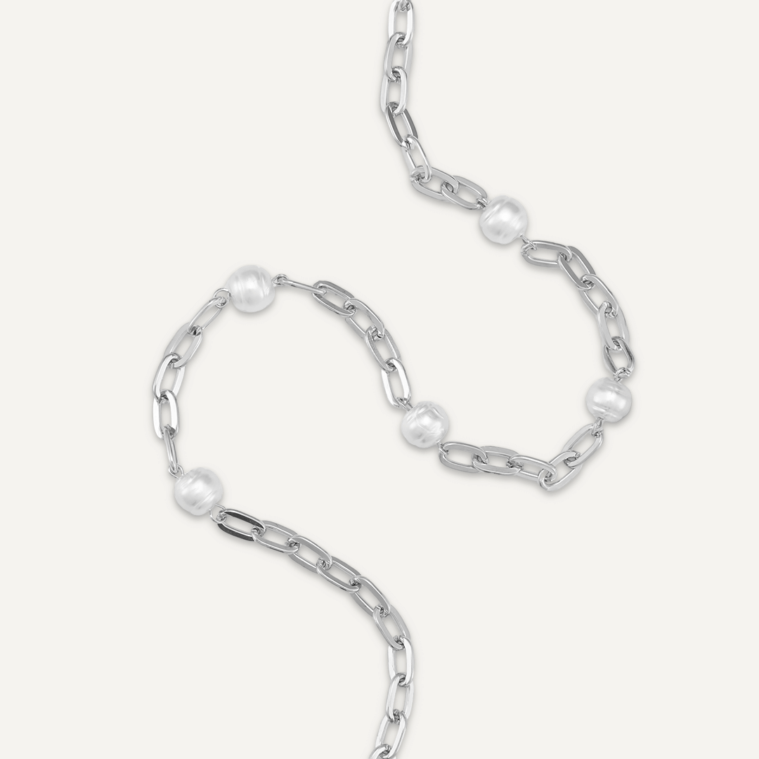 Faux Pearl Clasp Necklace In Silver-Tone