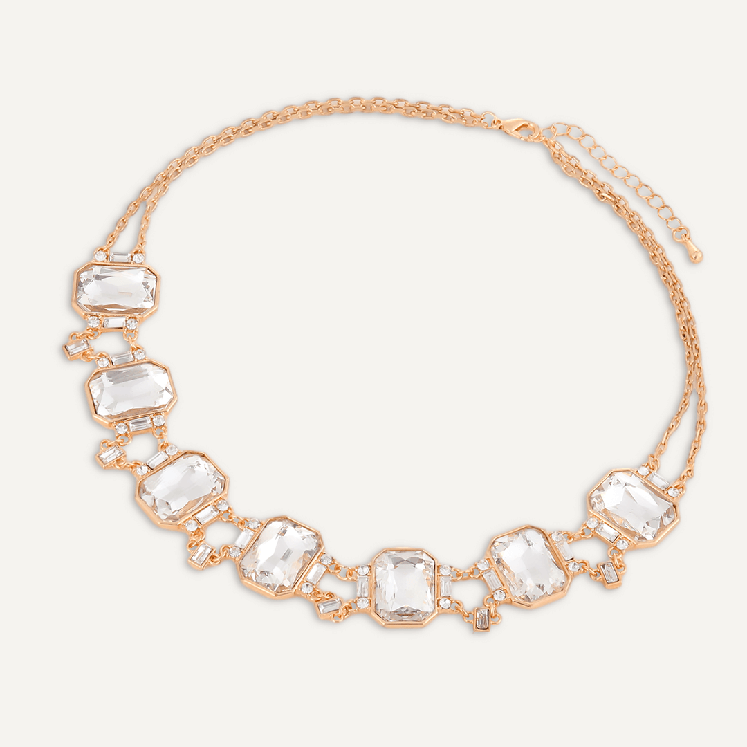 Multi Crystal Necklace In Gold-Tone