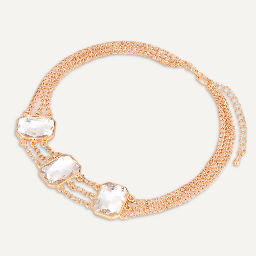 Multi-Row Crystal Necklace In Gold-Tone