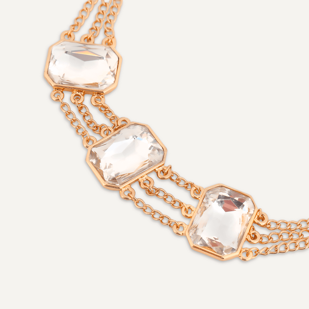 Multi-Row Crystal Necklace In Gold-Tone