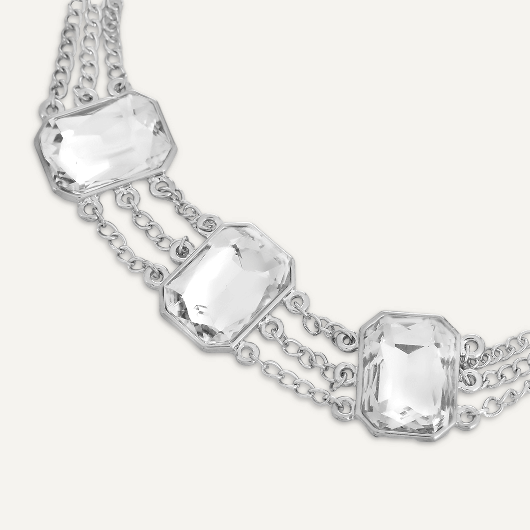 Multi-Row Crystal Necklace In Silver-Tone