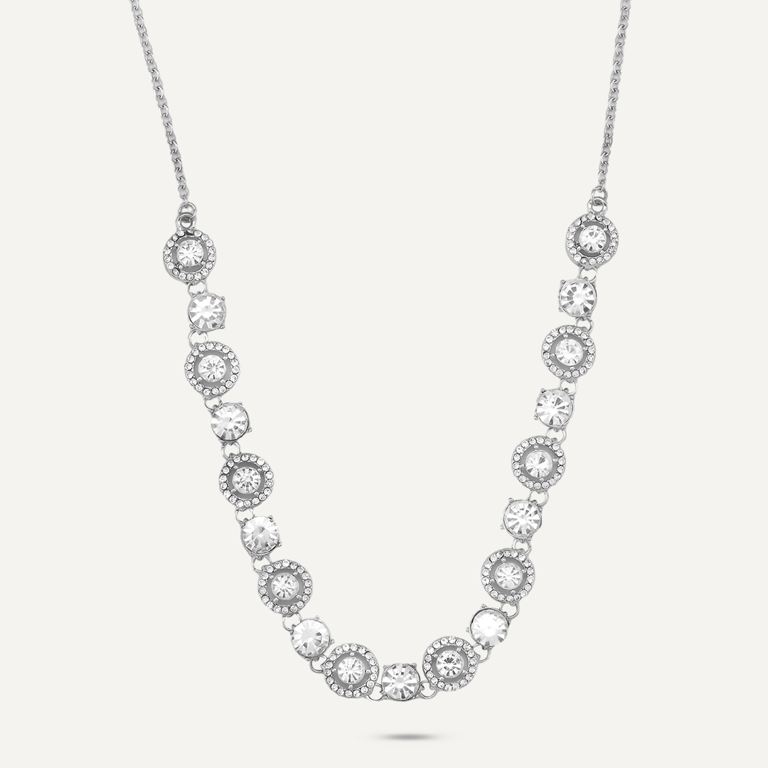 Geometric Crystal Clasp Necklace In Silver Tone