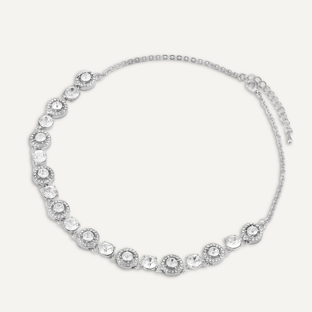 Geometric Crystal Clasp Necklace In Silver Tone