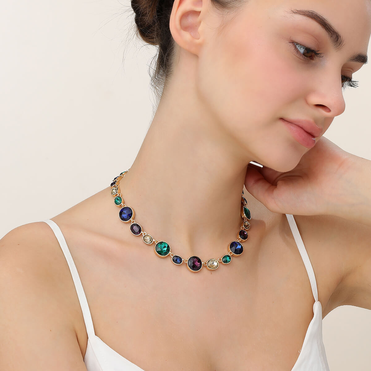 Mixed-Cut Multi-Coloured Jewel Necklace In Gold-Tone