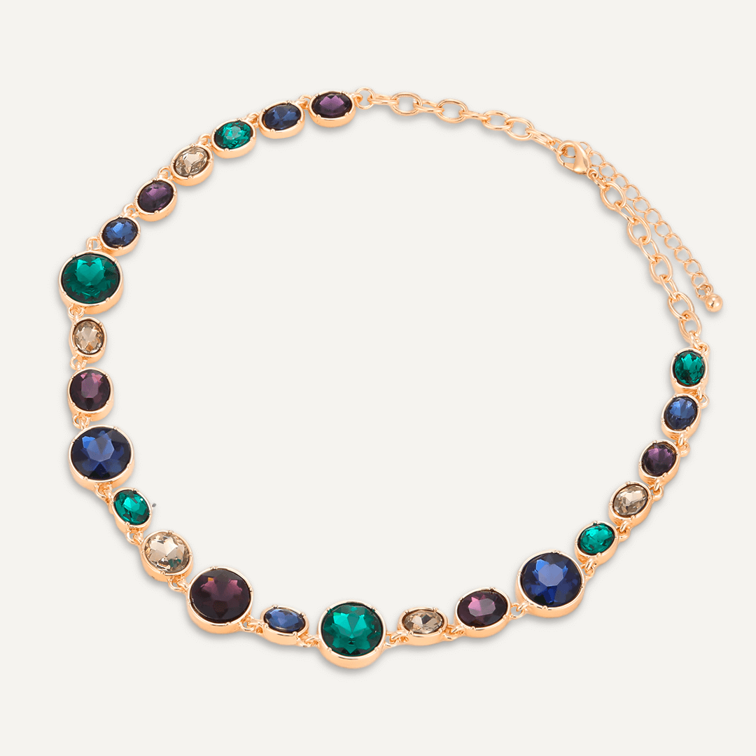 Mixed-Cut Multi-Coloured Jewel Necklace In Gold-Tone