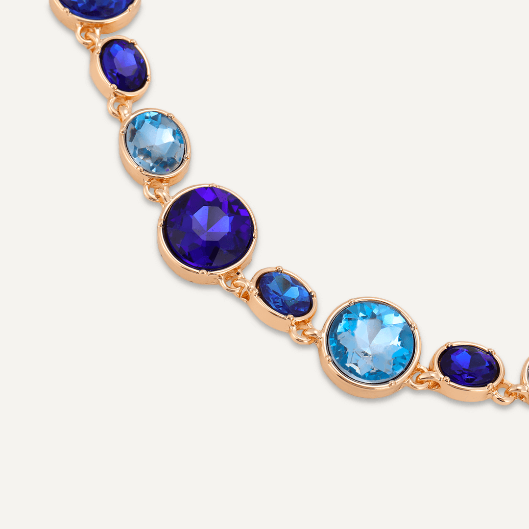 Mixed-Cut Blue Jewel Necklace In Gold-Tone