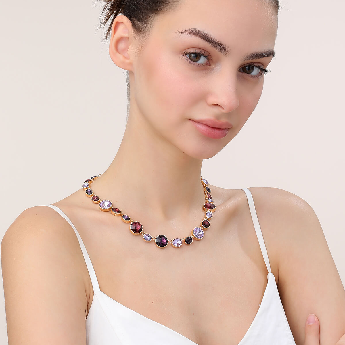 Mixed-Cut Purple Jewel Necklace In Gold-Tone