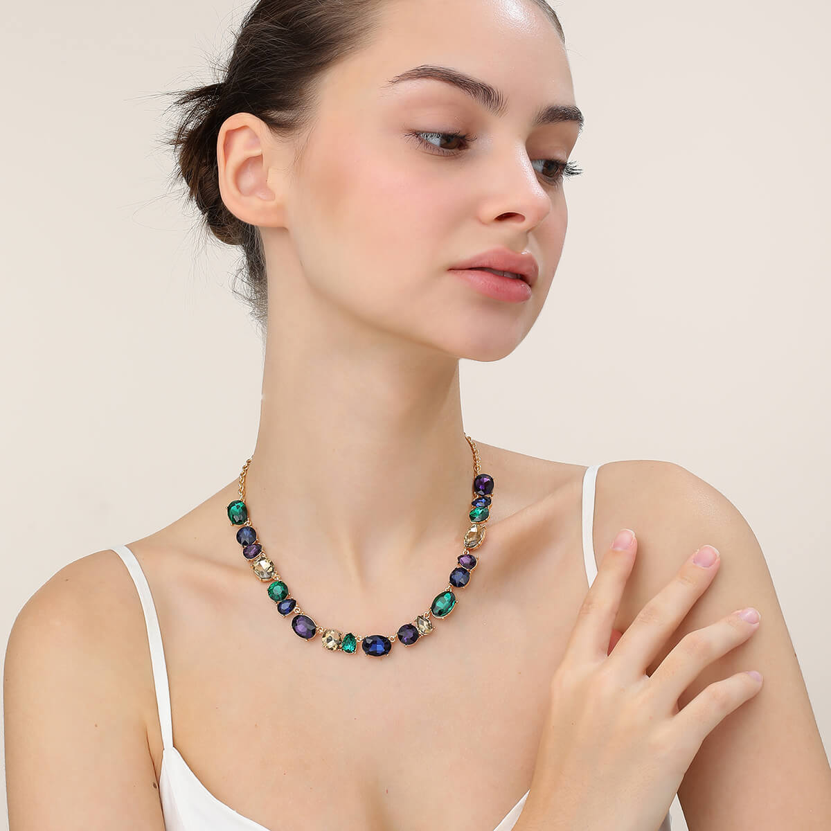 Multi-Coloured Crystal Necklace In Gold-Tone