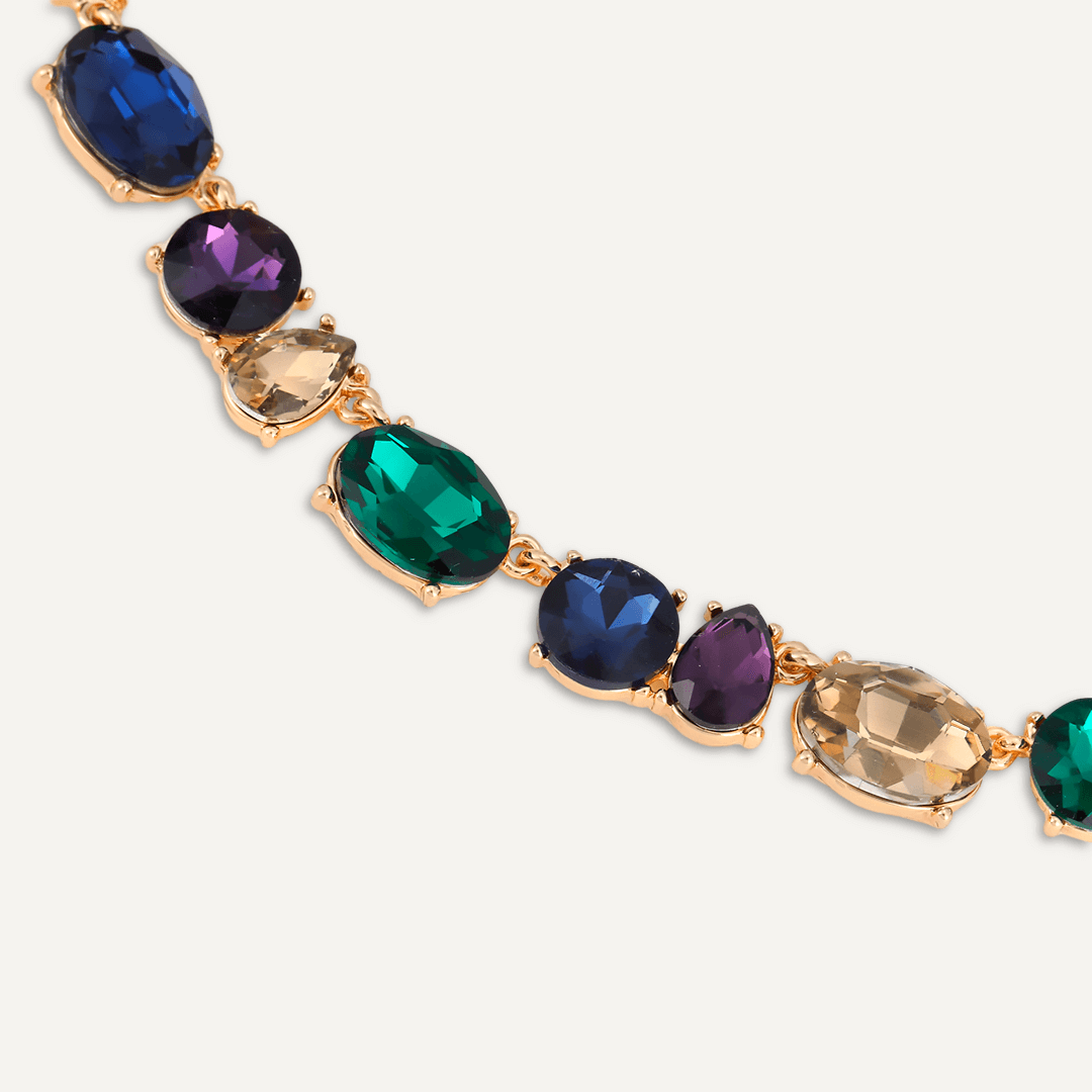 Multi-Coloured Crystal Necklace In Gold-Tone