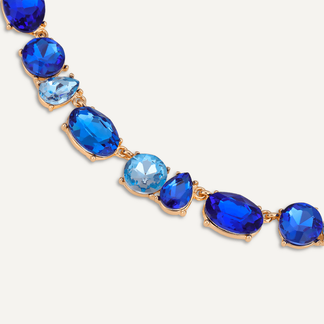 Mixed-Cut Blue Crystal Necklace In Gold-Tone