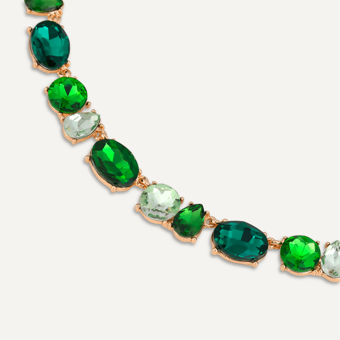 Mixed-Cut Green Crystal Necklace In Gold-Tone