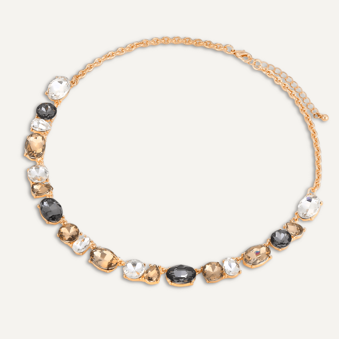 Mixed-Cut Smokey Brown Crystal Necklace In Gold-Tone