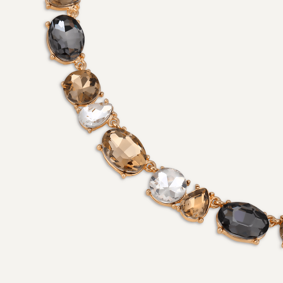 Mixed-Cut Smokey Brown Crystal Necklace In Gold-Tone