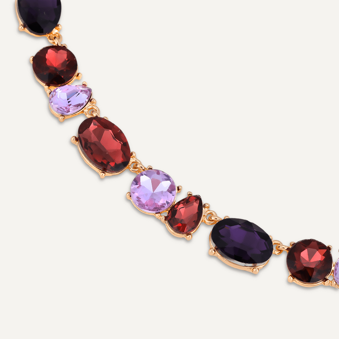 Mixed-Cut Purple Crystal Necklace In Gold-Tone