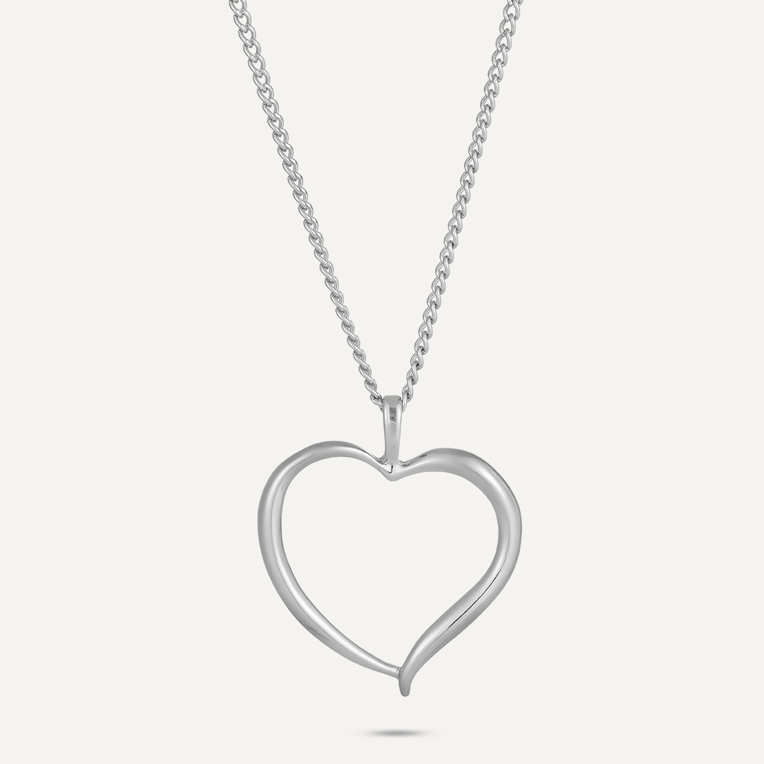 Heart Pendant Long Necklace In Silver-Tone