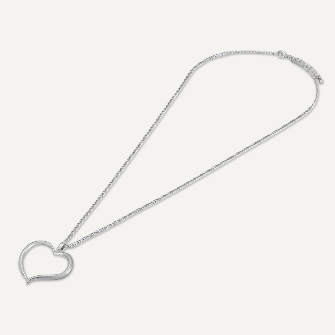 Heart Pendant Long Necklace In Silver-Tone