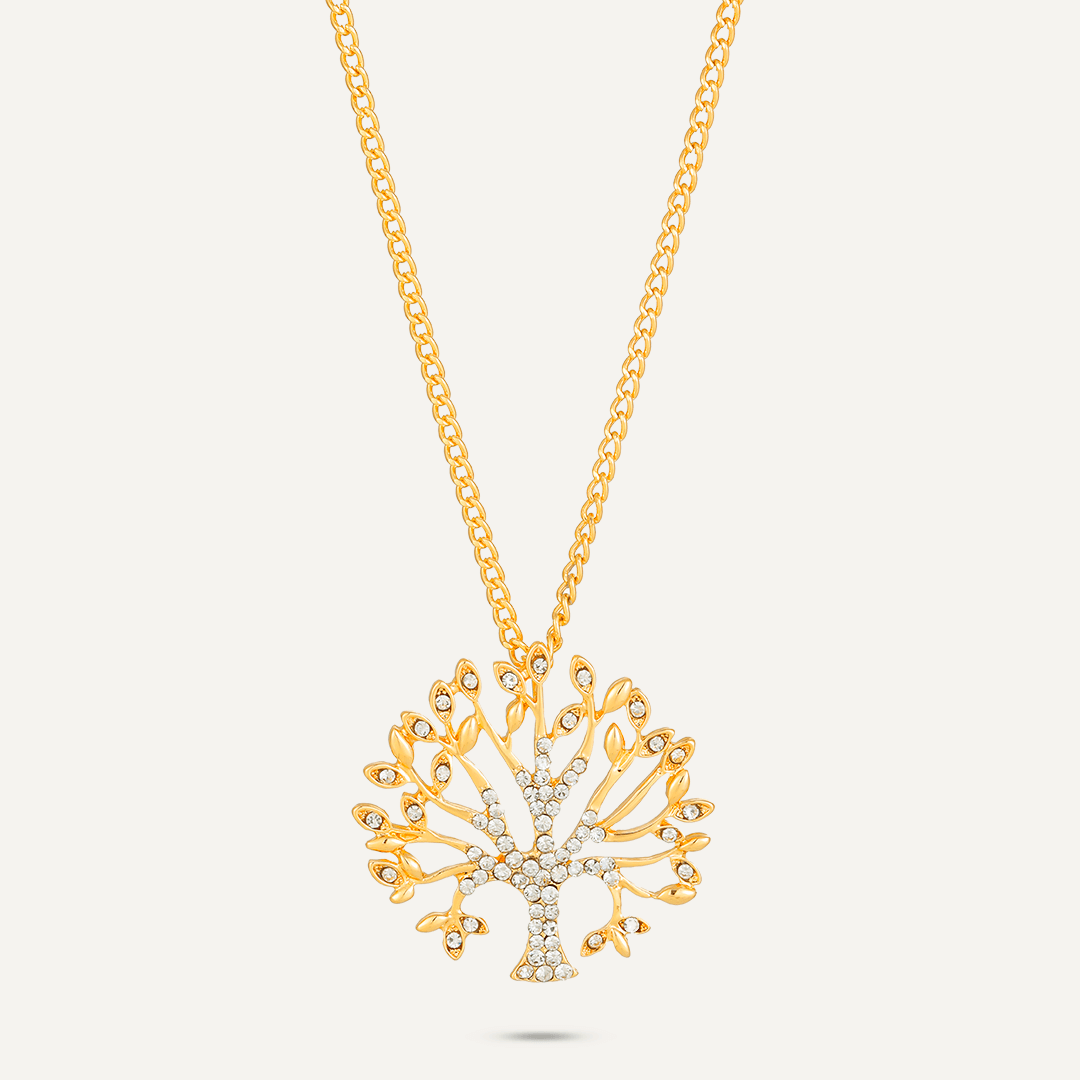 Tree Of Life Crystal Long Necklace In Gold-Tone