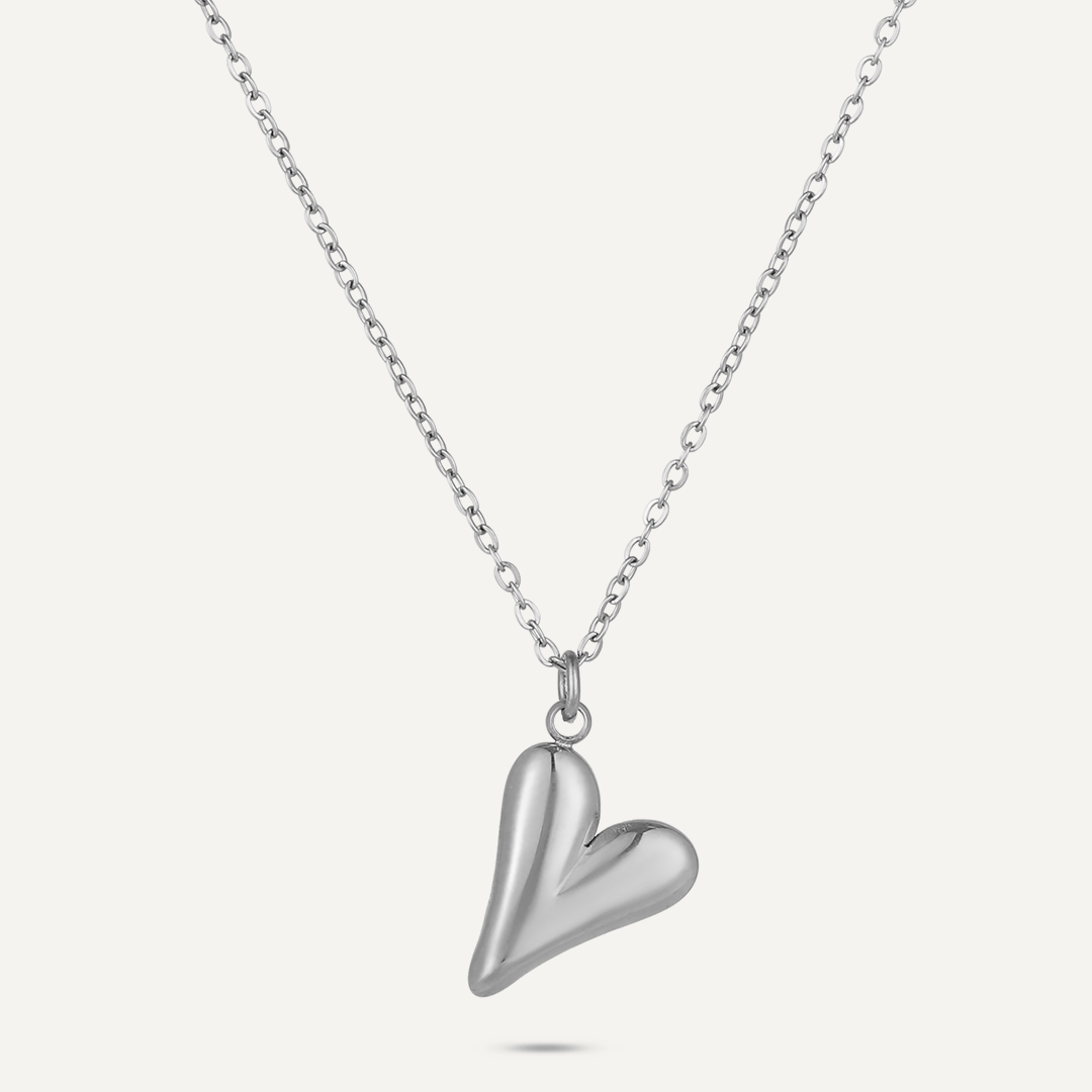 Cute Heart Contemporary Pendant Necklace In Silver-Tone