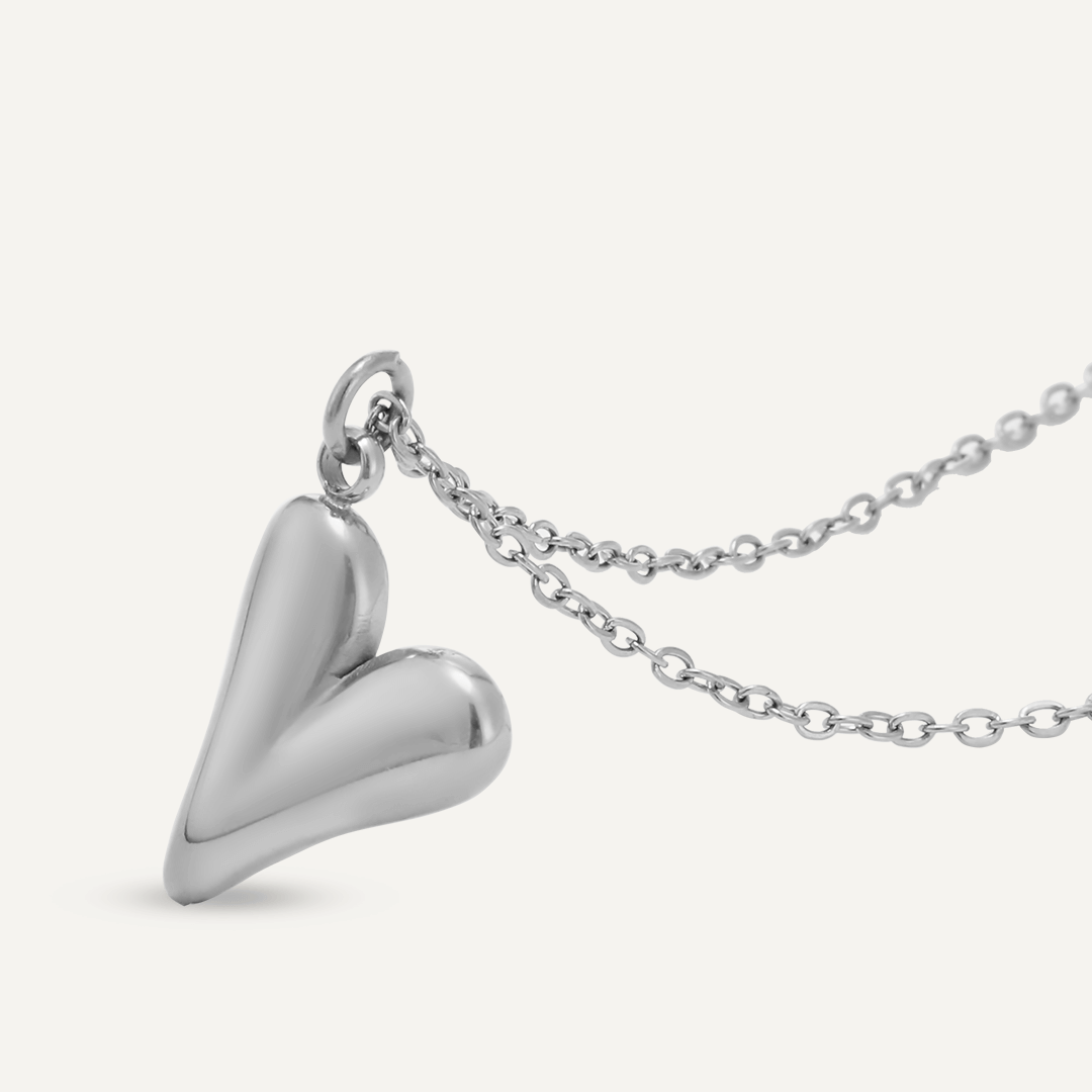 Cute Heart Contemporary Pendant Necklace In Silver-Tone