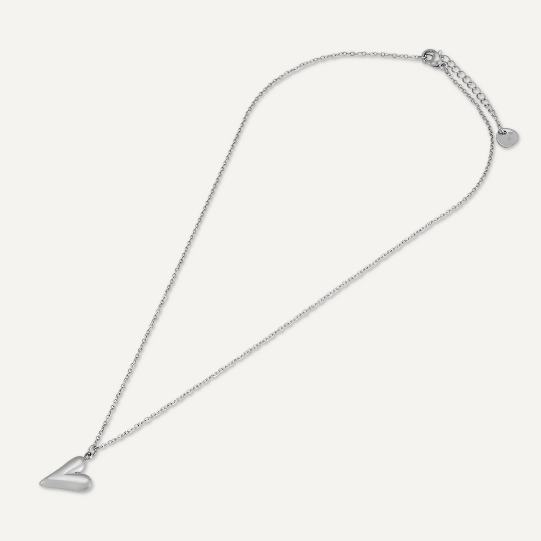 Cute Heart Contemporary Pendant Necklace In Silver-Tone