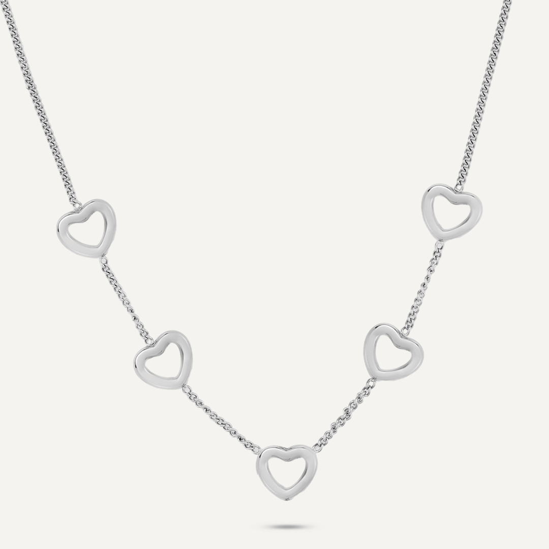 Multi-Heart Charm Necklace In Silver-Tone