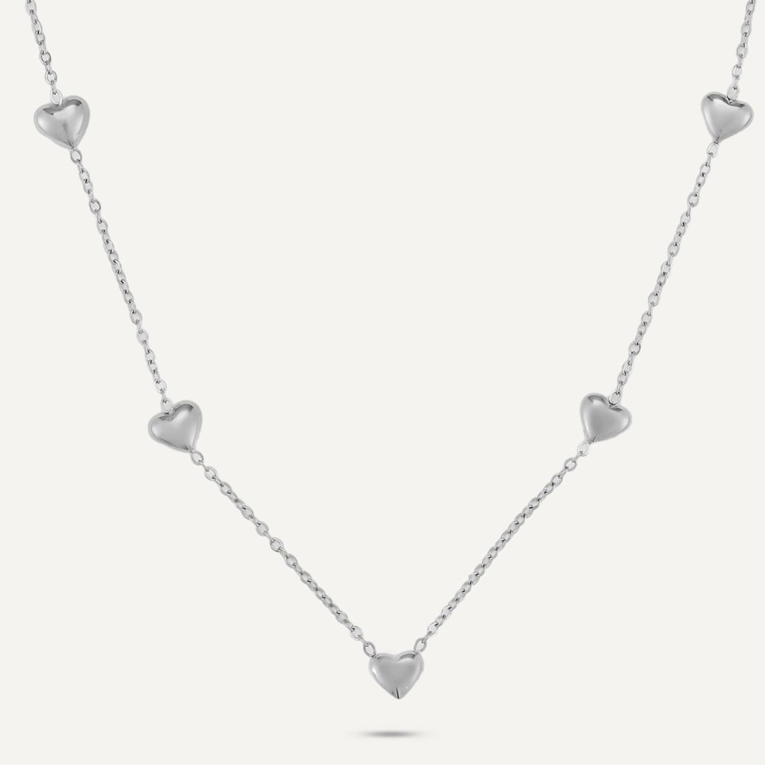 Mini Heart Charm Necklace In Silver-Tone