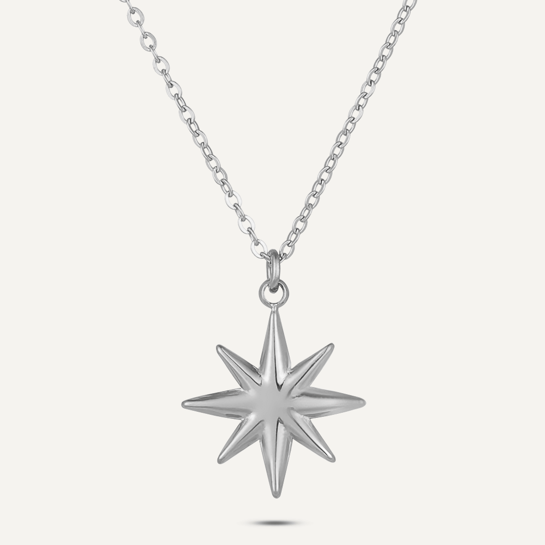 Detailed Star Pendant Necklace In Silver-Tone