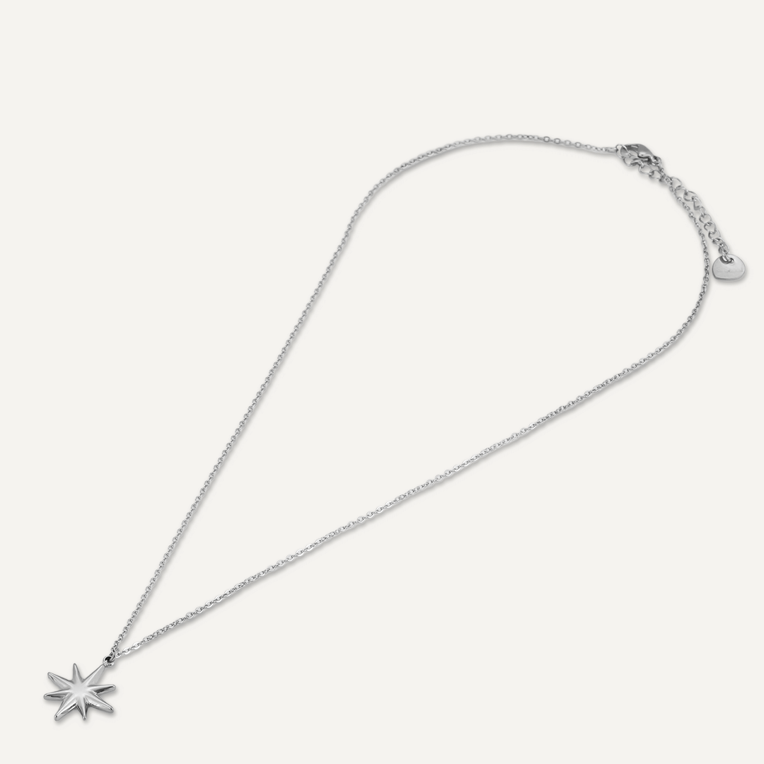 Detailed Star Pendant Necklace In Silver-Tone