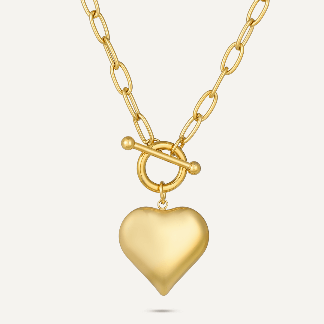 T-Bar Heart Pendant Chain Necklace In Gold-Tone