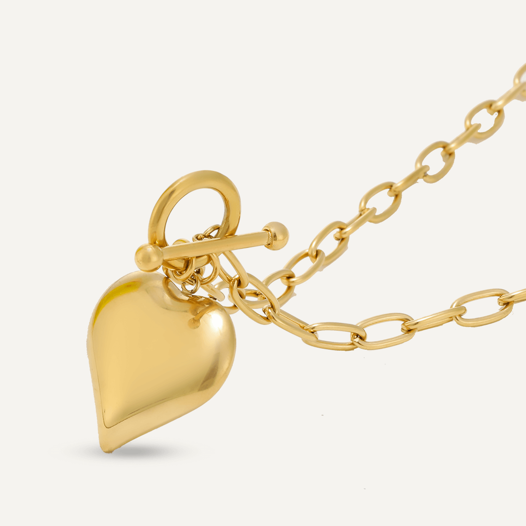 T-Bar Heart Pendant Chain Necklace In Gold-Tone