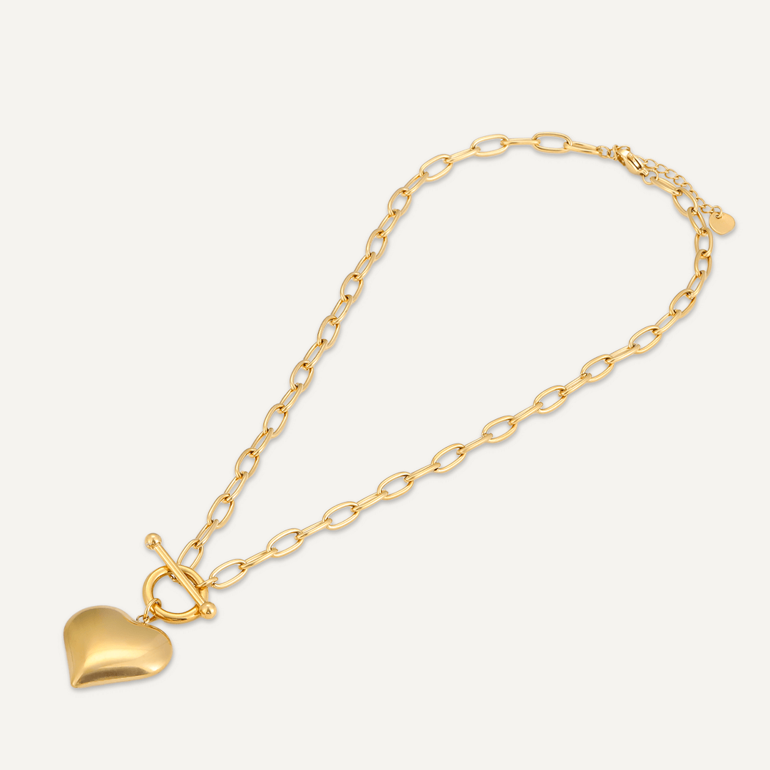 T-Bar Heart Pendant Chain Necklace In Gold-Tone