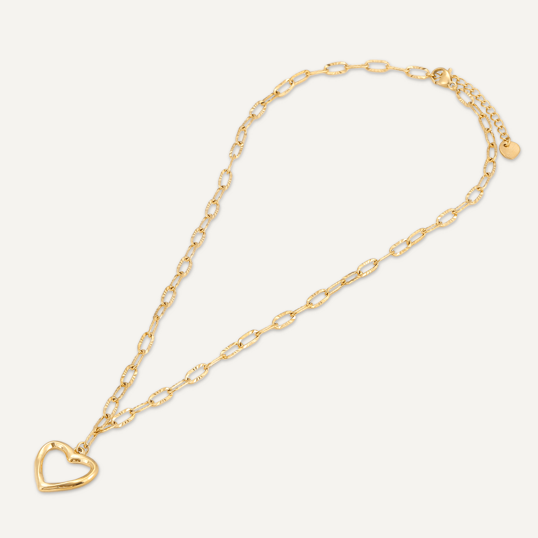 Chain-Link Heart Pendant Necklace In Gold-Tone