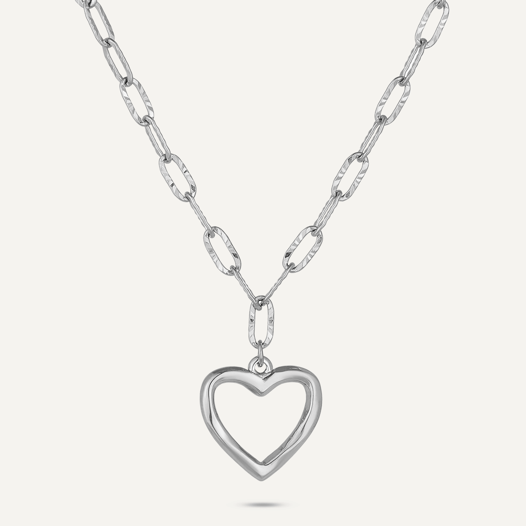 Chain-Link Heart Pendant Necklace In Silver-Tone