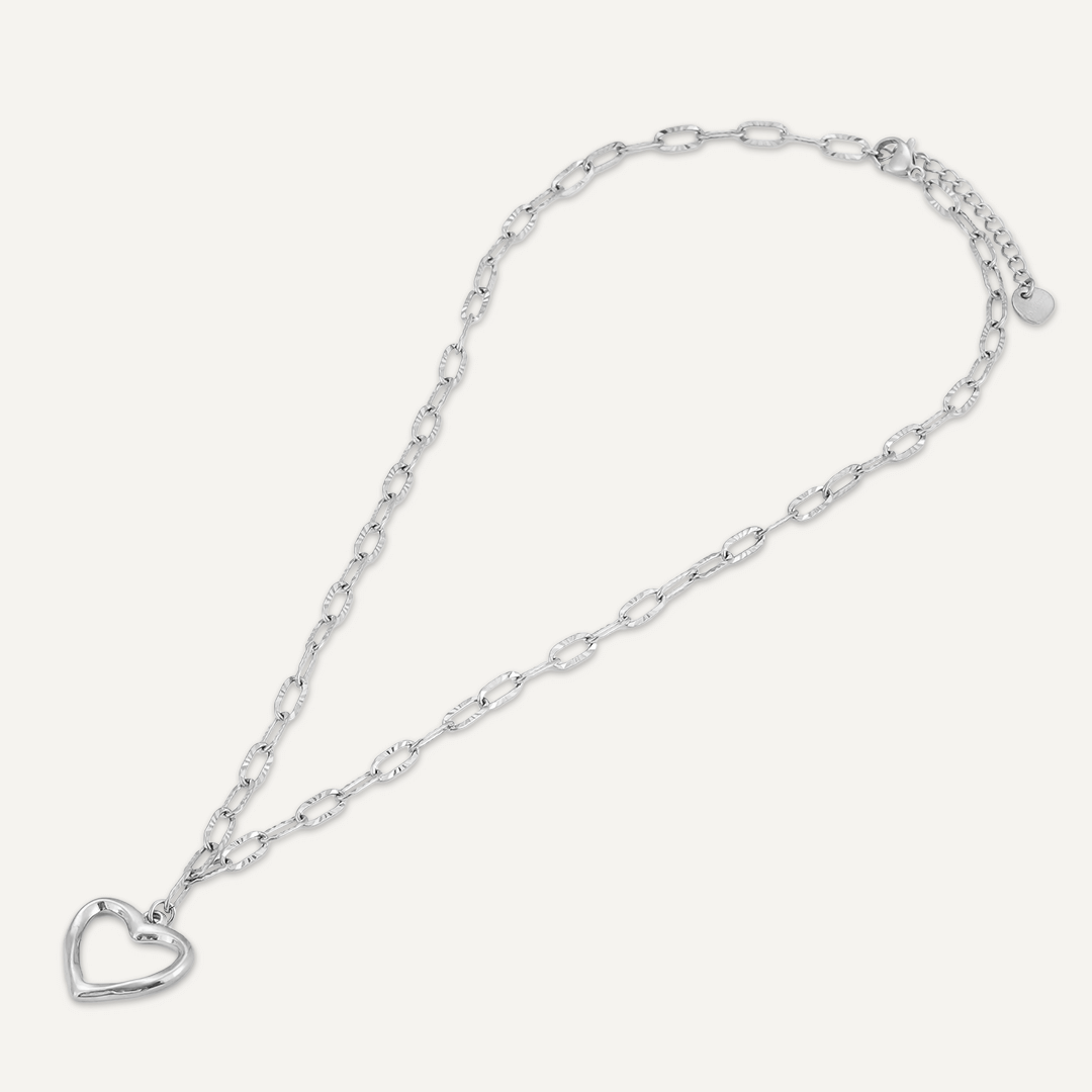 Chain-Link Heart Pendant Necklace In Silver-Tone