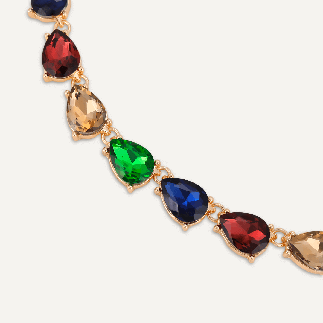 Teardrop Multi-Coloured Jewel Collar Necklace In Gold-Tone