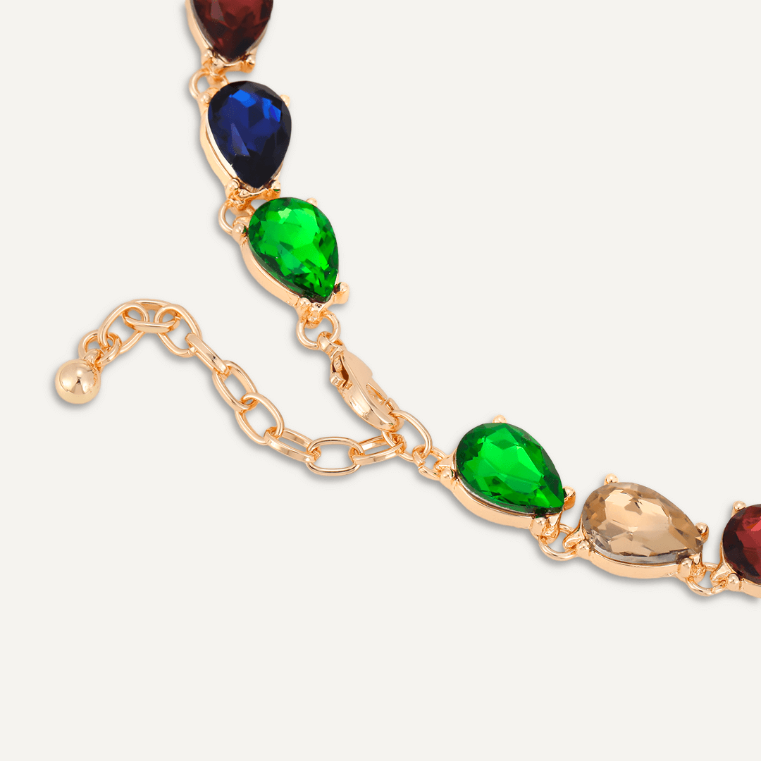 Teardrop Multi-Coloured Jewel Collar Necklace In Gold-Tone