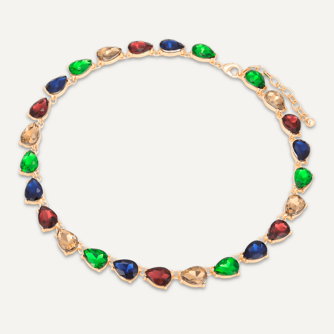 Teardrop Multi-Coloured Jewel Collar Necklace In Gold-Tone